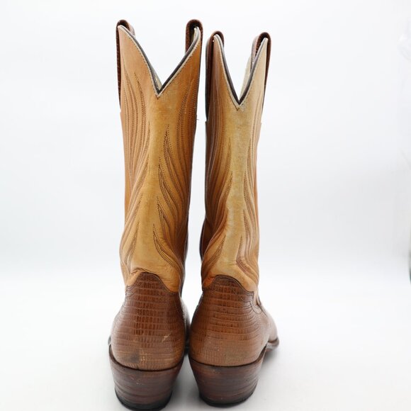 Frye Western Lizard Brown Leather Boots Men's 9.5 EE Pull On Cowboy Made in USA - Picture 4 of 15